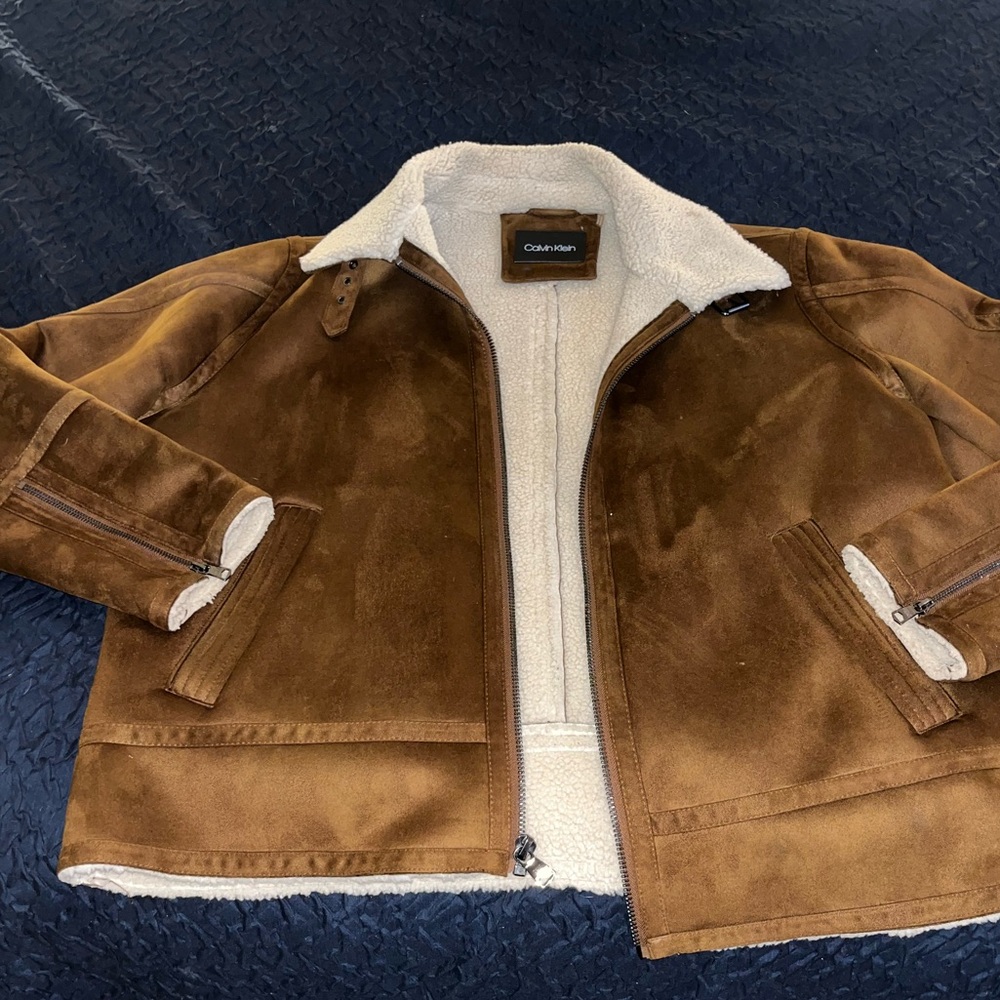 Never used suede men’s Jacket faux fur inside